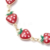 Brass Enamel Red Strawberry Link Chain Bracelet Makings AJEW-JB01420-3