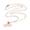 Natural Red Agate & Pearl Braided Cross Pendant Necklace NJEW-JN03920-03-4