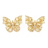 Rack Plating Brass with Cubic Zirconia Stud Earrings for Women EJEW-G394-06G-05-2