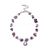 Alloy Enamel Shell Shape Charm White Round Shell Pearl & Natural Amethyst Chip Beaded Anklets AJEW-AN00734-03-2