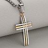 Duo Tone 304 Stainless Steel Religion Cross Pendant Necklaces for Men WG31517-02-1
