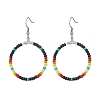 4 Pairs 4 Color Glass Seed Beaded Big Circle Dangle Earrings Set EJEW-TA00178-4
