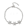 Brass Micro Pave Clear Cubic Zirconia Triple Flower Link 2-Strand Bracelets KK-CBA6980-16P-4