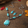 Bohemian Ethnic Style Alloy with Synthetic Turquoise Teardrop Pendant Necklaces & Oval Dangle Earrings Sets FS-WGCAAC5-01-4