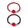 2Pcs 2 Colors Flower Resin & Faceted Glass Beaded Stretch Bracelets BJEW-JB10793-1