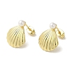 Rack Plating Brass & Round Glass Pearl Beach Shell Shaped Stud Earrings for Women EJEW-P280-28G-1