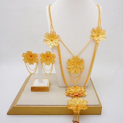 Multi-layer Alloy Pendant Necklaces & Stud Dangle Earrings Sets WGF664A-01-1