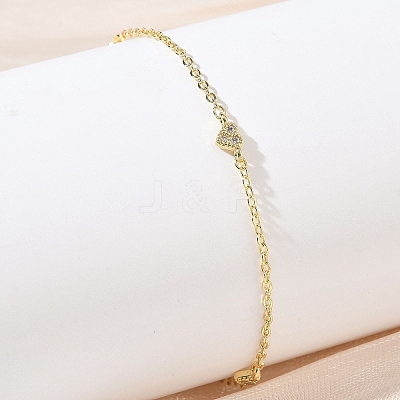 Brass Micro Pave Clear Cubic Zirconia Heart Link Chain Bracelets KK-CBA6980-23G-1