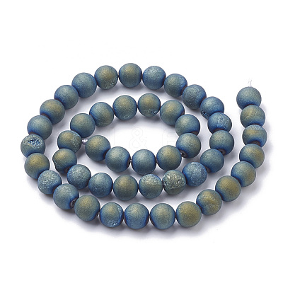 Electroplate Natural Druzy Geode Weathered Agate Beads Strands G-S284-8mm-03-1