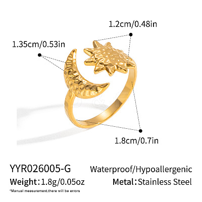 304 Stainless Steel Sun Moon Cuff Rings for Women ZT0112-1-1