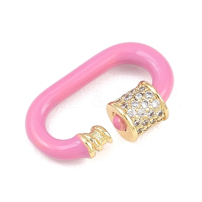 Oval Brass Micro Pave Clear Cubic Zirconia Screw Carabiner Clasps KK-B167-01A-02G-1