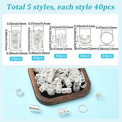 200Pcs 5 Styles Iron Hair Coil Cuffs AJEW-SC0003-88-1