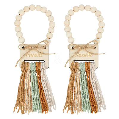 2Pcs Wood Beads & Cotton Tassels Hanging Ornaments HJEW-BC00086-1