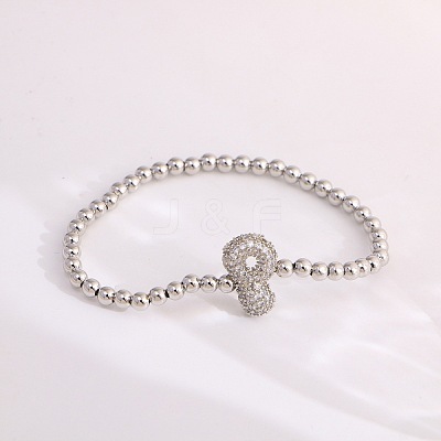 Brass Micro Pave Clear Cubic Zirconia Beaded Stretch Bracelets for Women FS-WG5260F-15-1