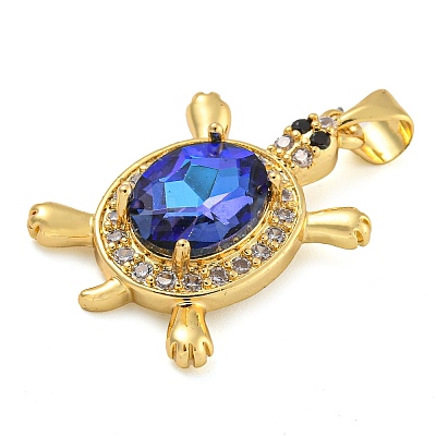 Tortoise Rack Plating Brass Micro Pave Cubic Zirconia Charms KK-G513-78A-01G-1