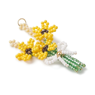 3D Glass Seed Beaded Bouquet with Bowknot Pendants PALLOY-MZ01153-01-1