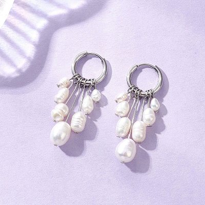 Rice Natural Pearl Hoop Earrings EJEW-JE06933-02-1