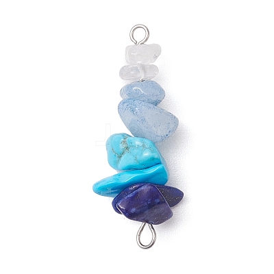 6Pcs Mixed Gemstone Chip Beaded Connector Charms Set PALLOY-JF02770-02-1
