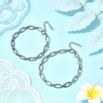 2Pcs 2 Styles 304 Stainless Steel Hollow Cross-Linked Chain Bracelets for Couple BJEW-JB12294-1