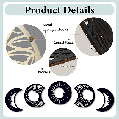 Wood Moon Phase Pendant Decoration HJEW-WH20013-007-1
