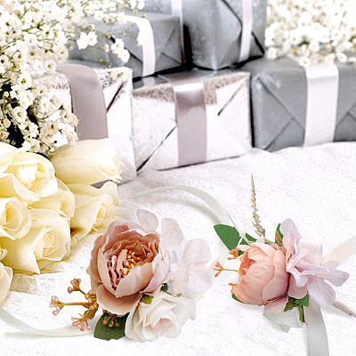 2Pcs 2 Style Silk Cloth Imitation Peony Corsage Boutonnieres AJEW-CP0001-59B-1