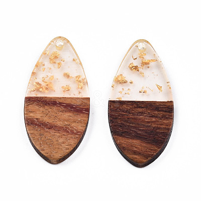 Transparent Resin & Walnut Wood Pendants RESI-N025-032-A01-1