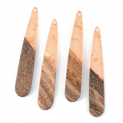 Transparent Resin & Walnut Wood Pendants RESI-S389-039A-B-1