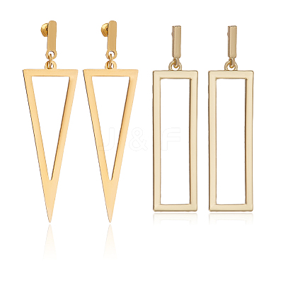 2 Pairs 2 Style 316 Surgical Stainless Steel Hollow Out Triangle & Rectangle Dangle Stud Earrings EJEW-AN0001-86-1