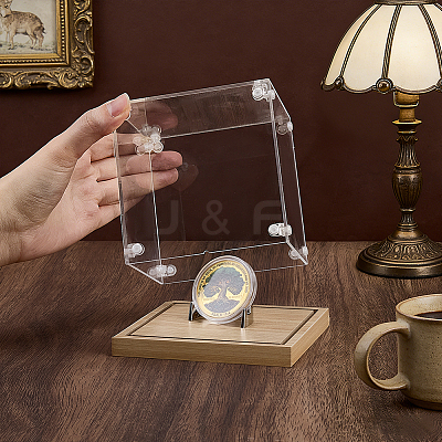 Square Transparent Acrylic Display Cases with Zinc Alloy Display Easels for Commemorative Coins ODIS-PH0009-35-1