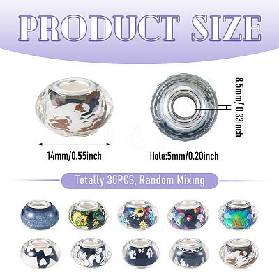 30Pcs Printed Transparent Resin European Beads RESI-TADJ0001-03A-1