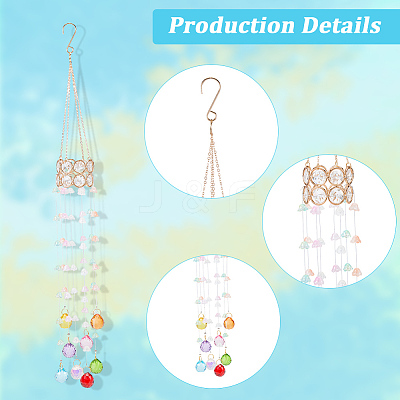 Flower Round Glass Beads Tassel Hanging Suncatchers for Window Garden Outdoor Decoration HJEW-WH20020-007C-1