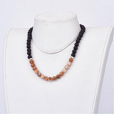 Frosted Natural Gemstone Beaded Necklaces NJEW-JN01939-1