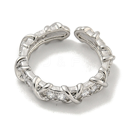 Cross Brass Micro Pave Cubic Zirconia Open Cuff Ring for Women RJEW-E296-12P-1