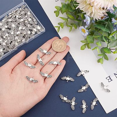 100Pcs Tibetan Style Alloy Heart with Wing Connector Charms TIBE-HY0001-02-1