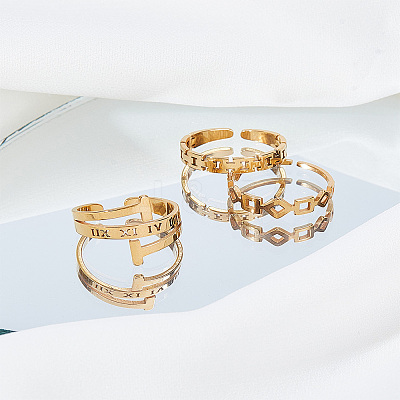 1 Set Stainless Steel Geometry Cuff Rings for Women RJEW-LP0008-19-1