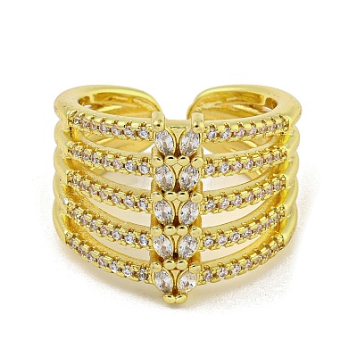 Brass Micro Pave Cubic Zirconia Cuff Rings for Women LS-RJEW-E294-04G-03-1
