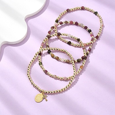 4Pcs 4 Styles Adjustable Natural Tourmalinated Quartz & Synthetic Hematite Bead Bracelets BJEW-JB14151-01-1