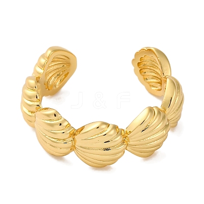 Rack Plating Shell Shape Brass Open Cuff Rings for Women RJEW-S242-04G-1