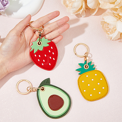 3Pcs 3 Styles Fruit Style Cute PU Leather Protective Case Holder for Access Card Keychain KEYC-HY0001-11-1
