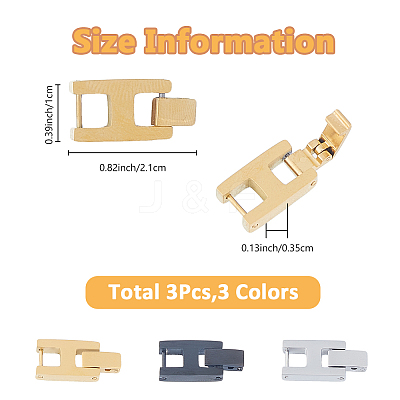 3Pcs 3 Colors Rectangle Stainless Steel Watch Band Clasps STAS-FH0002-27B-1