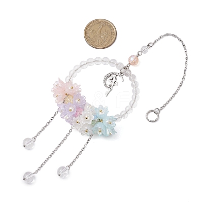 Natural Quartz Crystal Round Beaded Hanging Suncatchers HJEW-TA00290-1