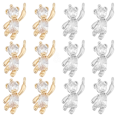 12Pcs 2 Style Brass Cubic Zirconia Charms KK-SC0003-24-1