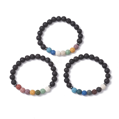 Natural Lava Rock Round Beads Stretch Bracelets for Men Women BJEW-JB11748-1