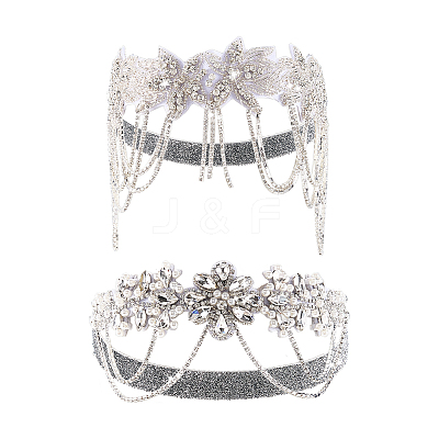 2Pcs 2 Styles Flower Forehead Crystal Rhinestone Headbands OHAR-ME0001-17-1
