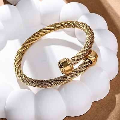 304 Stainless Steel Torque Bangles for Women BJEW-P310-23G-1