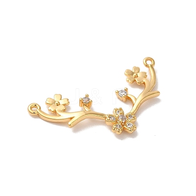 Brass Pave Clear Cubic Zirconia Flower with Deer Horn Links Connector Charms KK-M294-10G-1