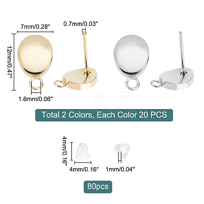40Pcs 2 Colors 201 Stainless Steel Stud Earring Findings STAS-DC0011-35-1
