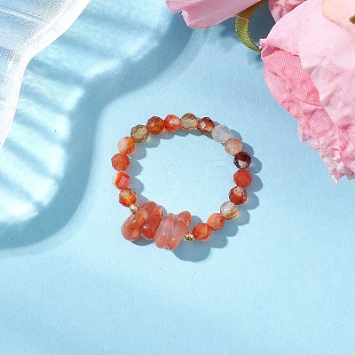 Natural Red Agate Beaded Rings RJEW-TA00191-04-1