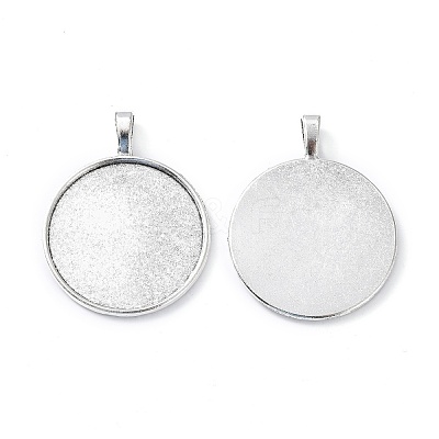 Tibetan Style Alloy Flat Round Pendant Cabochon Settings X-TIBEP-M022-15AS-1