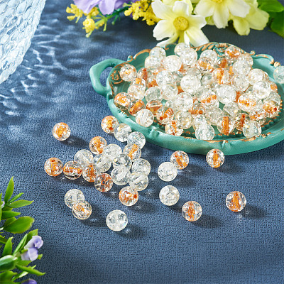 100Pcs Crackle Transparent Glass Beads Strands GLAA-TA0004-11A-1